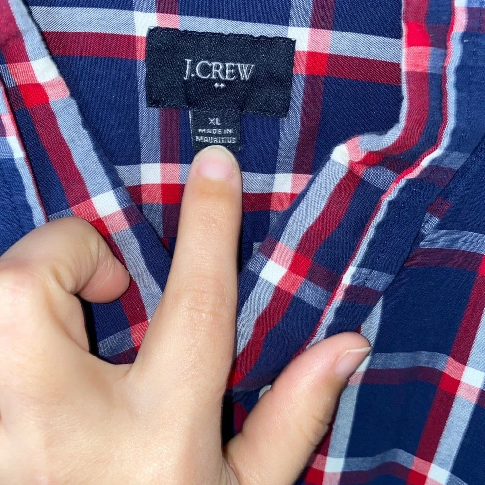 J. Crew Navy, Red & White Plaid Button-Down Shirt